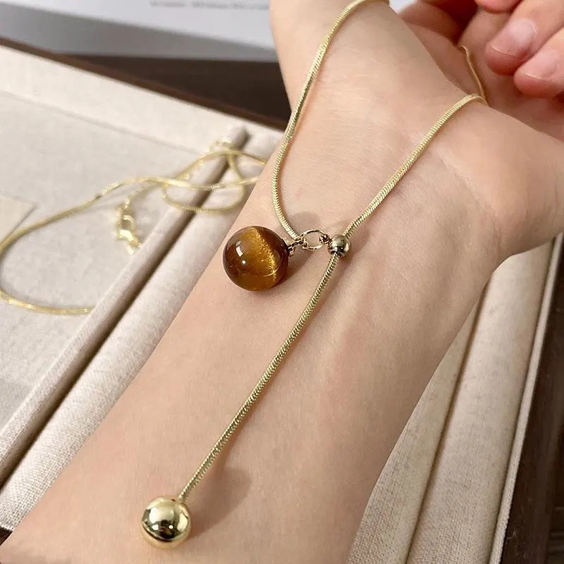 Collana lunga con pendente in pietra naturale, realizzata a mano in oro, regalo di Natale o compleanno.