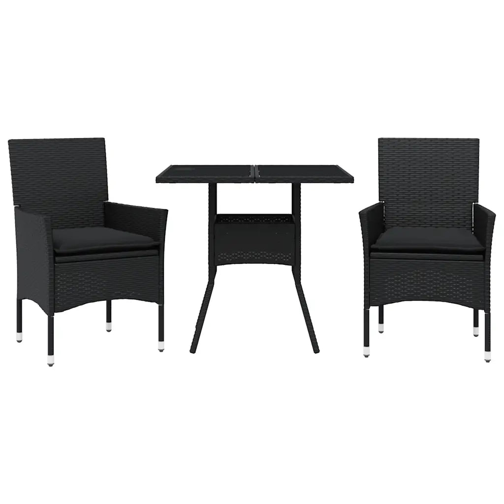 Set da Pranzo da Giardino 3 pz con Cuscini Polyrattan e Vetro