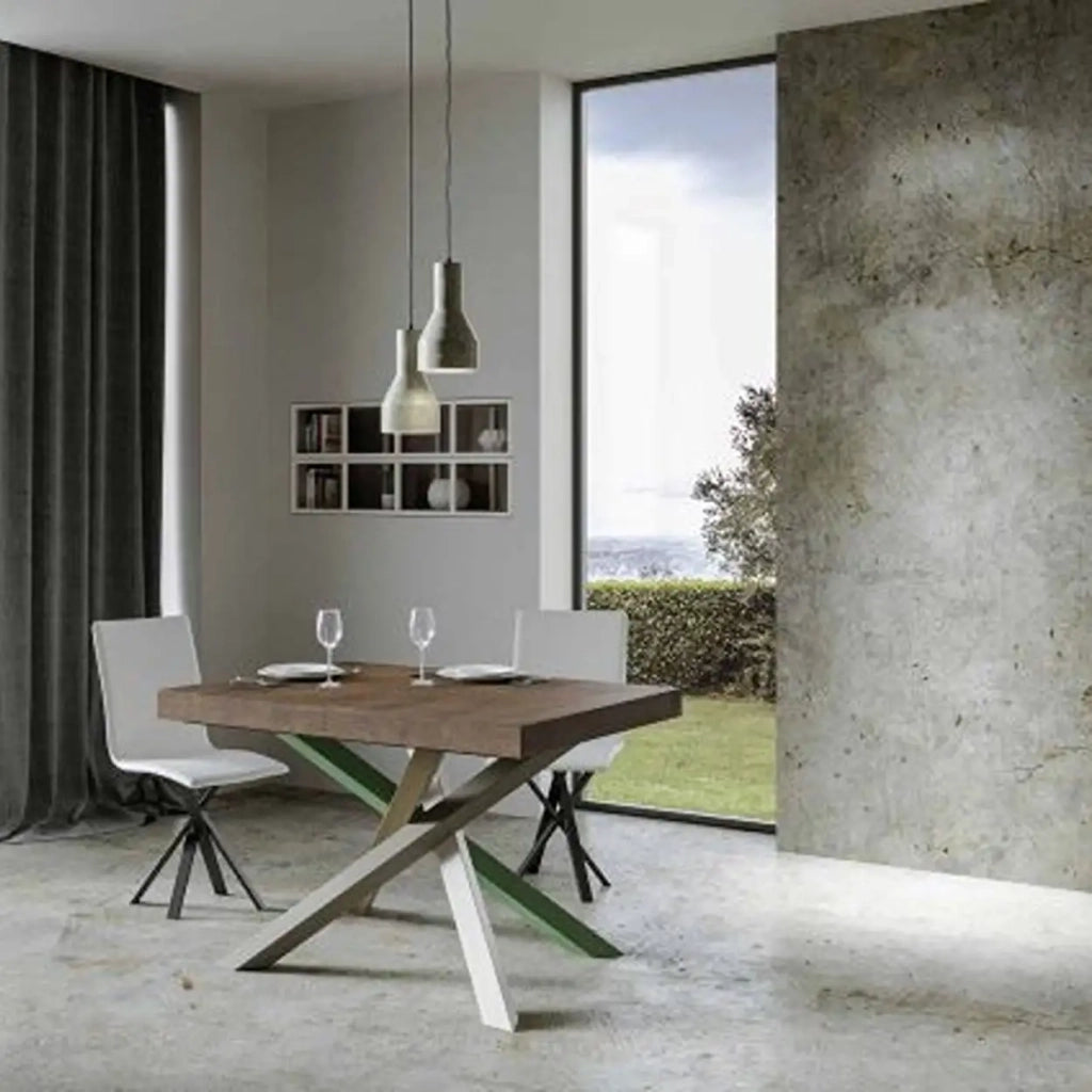 Tavolo allungabile 140/400x90 cm Volantis colore noce gambe multicolore 4/A
