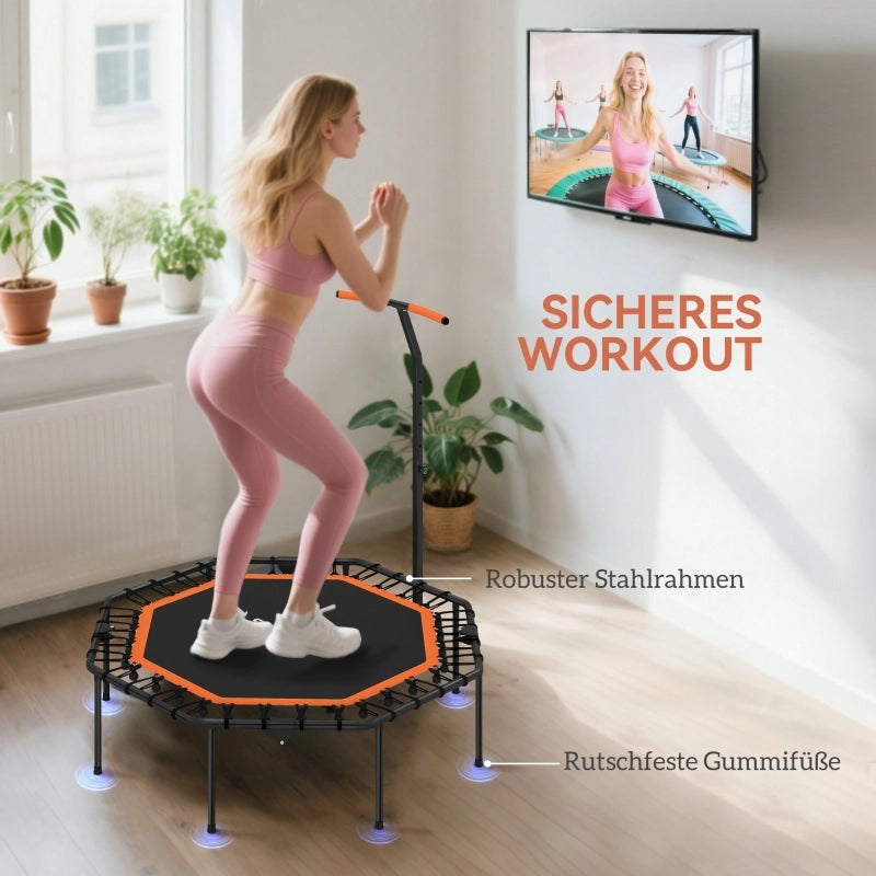 Trampolino fitness pieghevole con manubrio regolabile, bungees silenziosi, uso indoor, senza accessori, nero