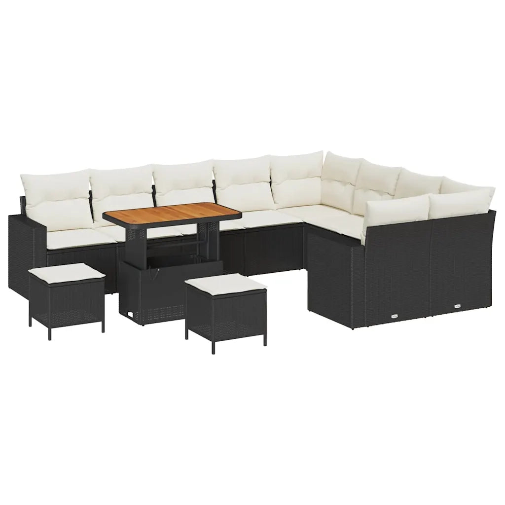 Set Divano da Giardino 13 pcs Nero e Crema polyrattan