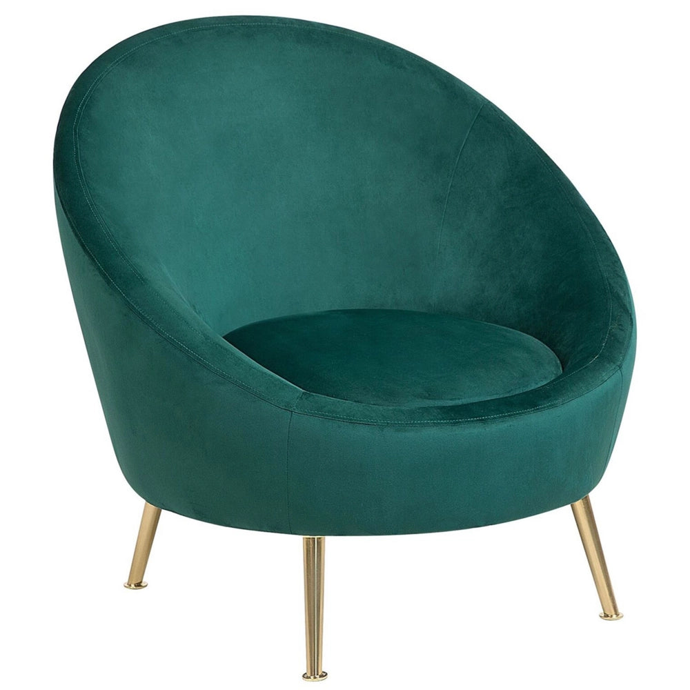 Sedia a pozzetto Velluto Verde 76L x 80L x 81A cm Gambe dorato Glam Retro