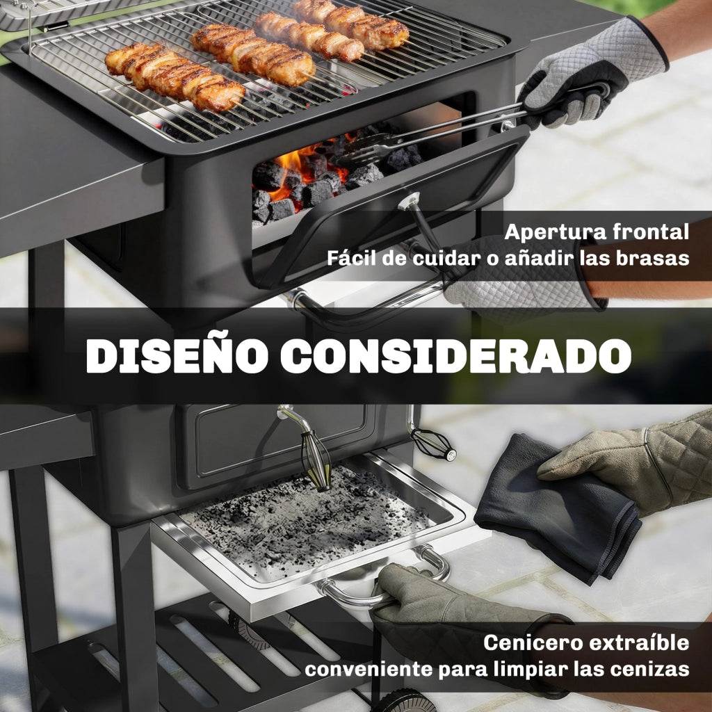 Barbecue a Carbone con Griglia, Vassoio e Ruote ¨C Minimal ¨C Grigio, Acciaio, 100x50x80 cm