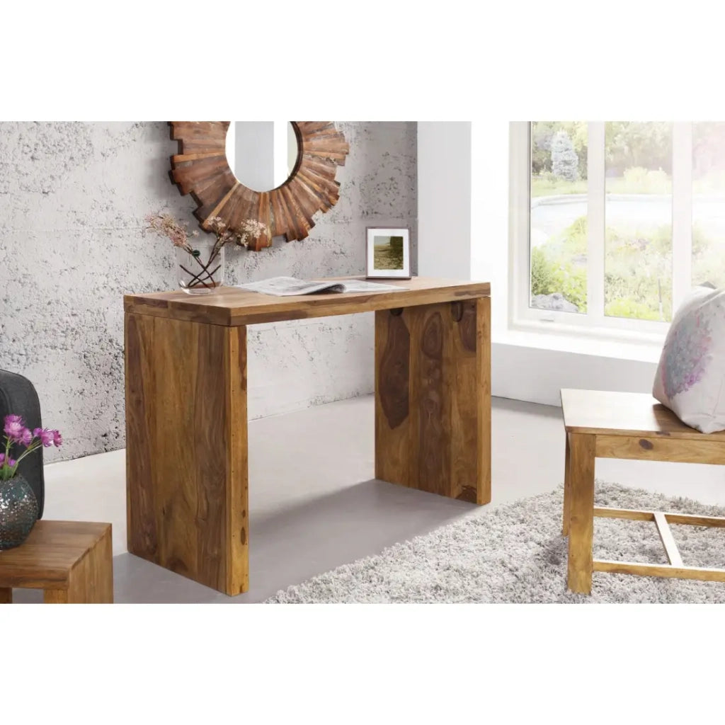 Scrivania retta ORBO 100 cm in legno massiccio di Sheesham verniciato - Design semplice marrone naturale