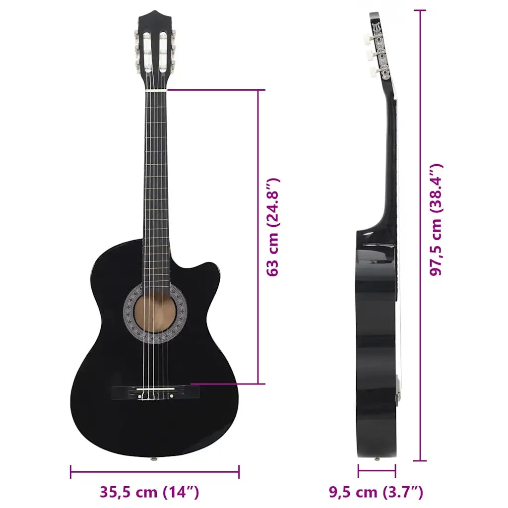 Chitarra Classica Cutaway Western con 6 Corde Nera 38" 70132