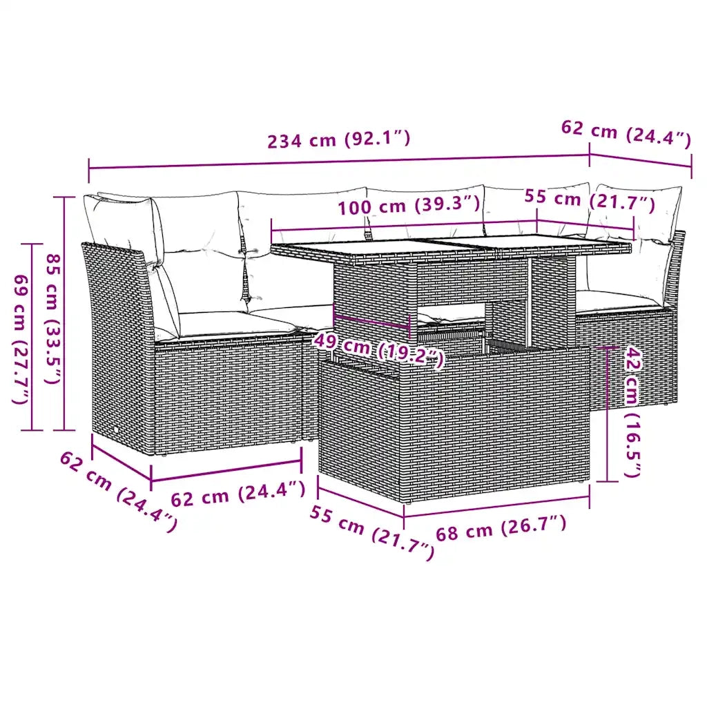 Set Divani da Giardino 5 pz con Cuscini Grigio in Polyrattan 3266351