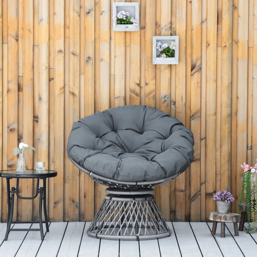 Poltrona Papasan in rattan grigio con cuscino girevole 360¡ã ¨C Xylo ¨C 87x97x86 cm