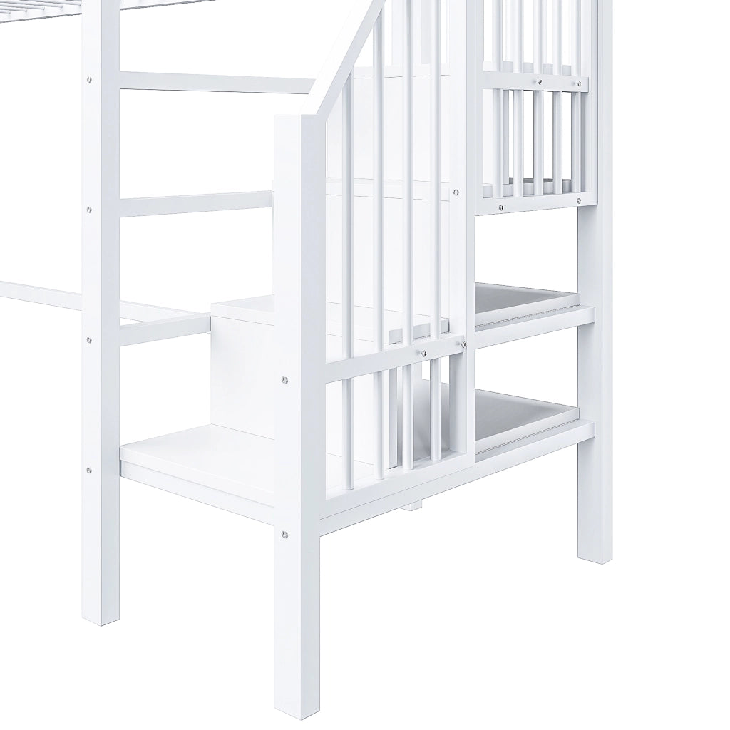 LETTO A CASTELLO 90x200 cm con ripiani, scala contenitore, bianco