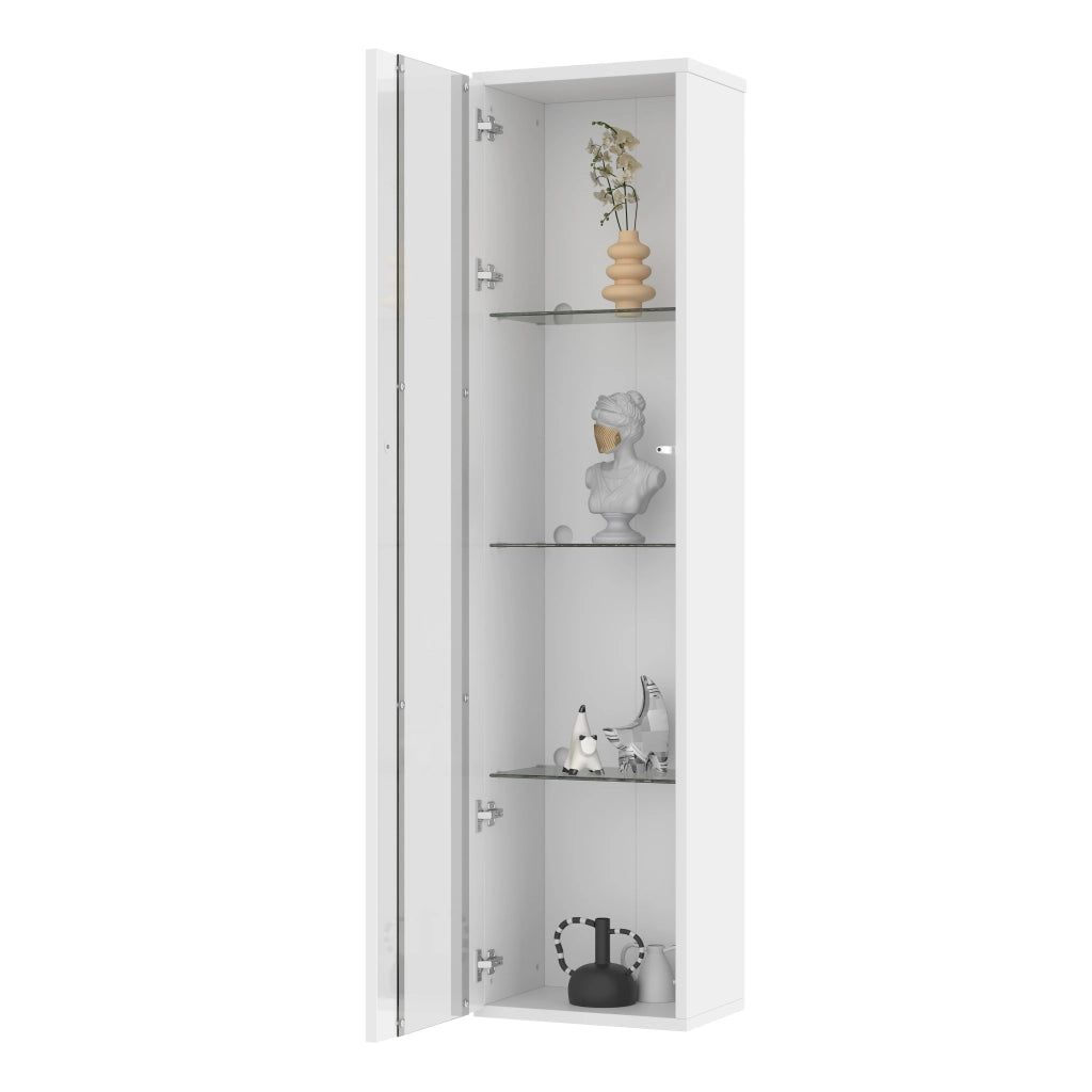 Vetrina multifunzionale bianca 40 x 29 x 170 cm con 4 livelli, illuminazione LED RGB controllata da app e montaggio a parete