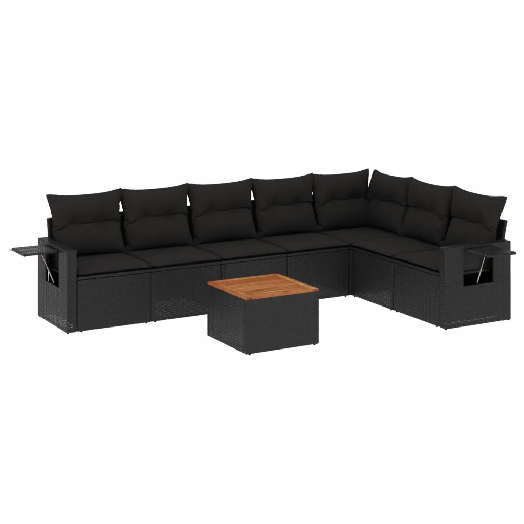 Set Divani da Giardino con Cuscini 8 pz Nero in Polyrattan 3256923