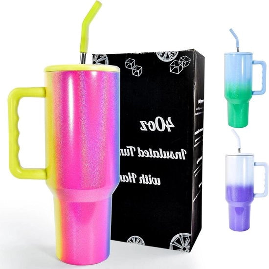 Bicchiere termico a doppia parete con manico e maniglia - 1180 ml - acciaio inossidabile - tazza per caffè portatile isolata per uso in auto - tazza da viaggio - tumbler