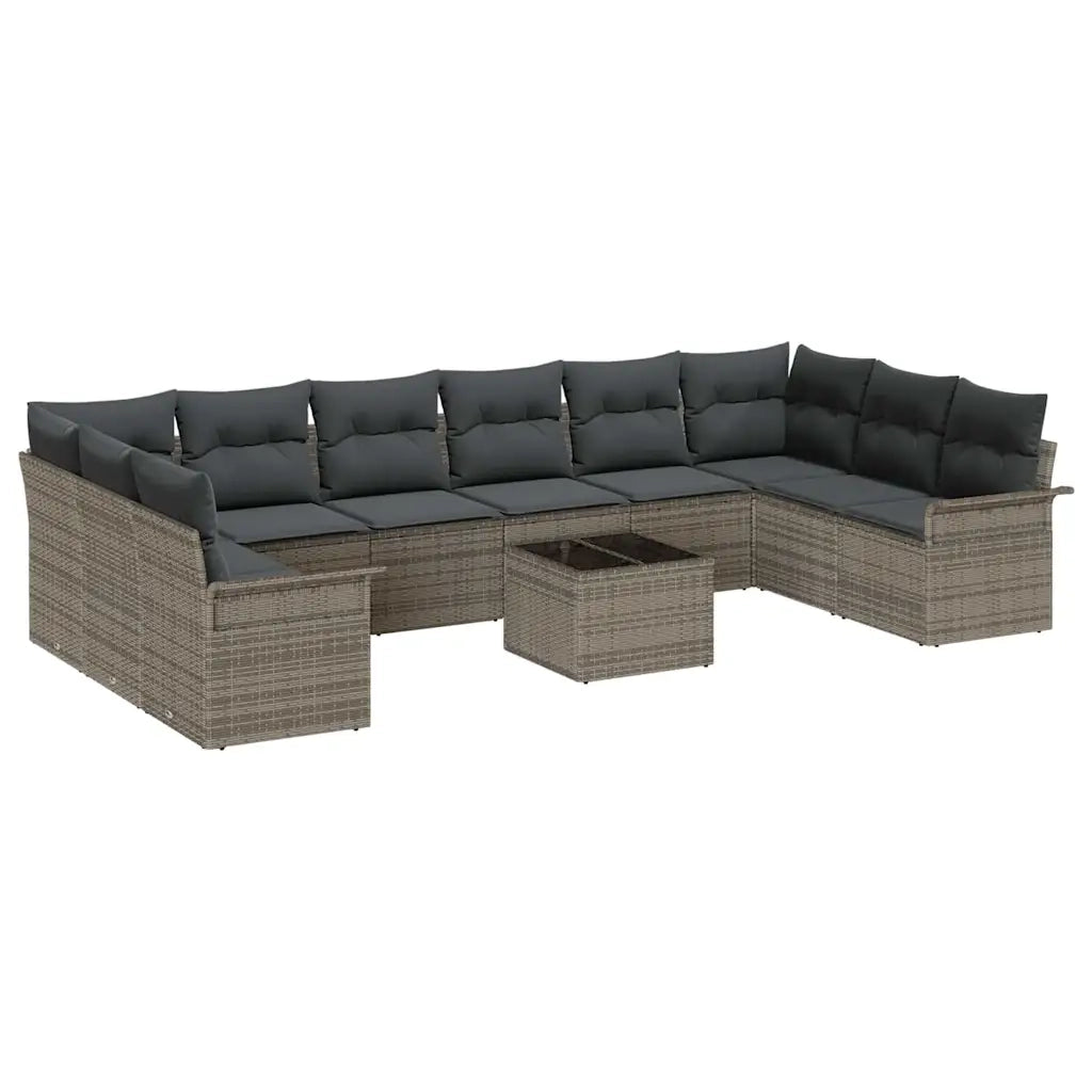Set Divano da Giardino con cuscino 11 pcs Grigio Poly Rattan 3345549