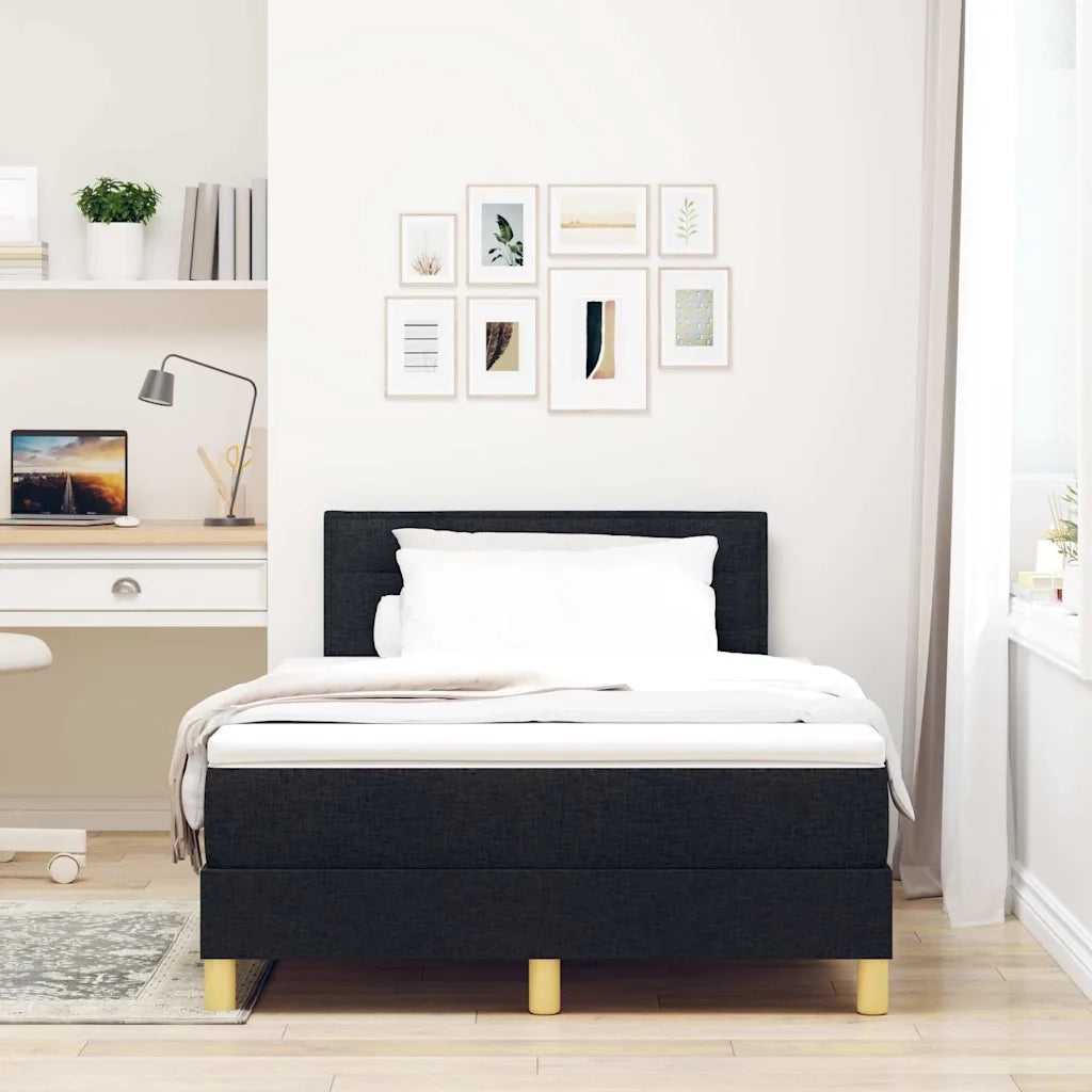 Letto a Sorgente LED con materasso Nero 120 x 190 cm Tessuto