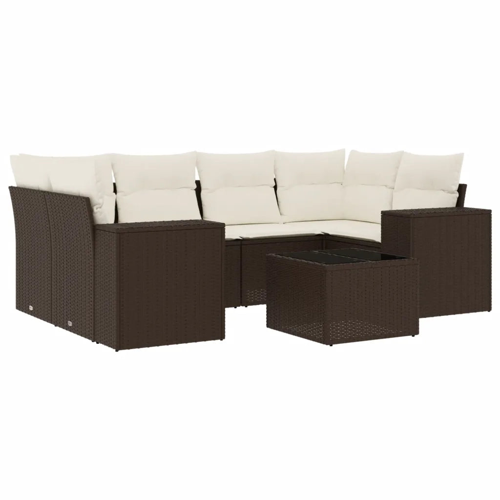 Set Divani da Giardino 7 pz con Cuscini Marrone in Polyrattan 3222322