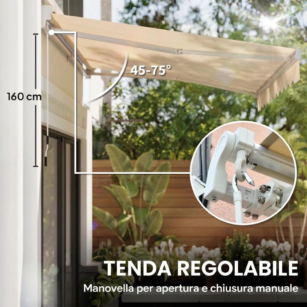 Tenda da Sole Avvolgibile con Manovella ¨C Xylo ¨C Beige 3x2.5m Metallo Poliestere