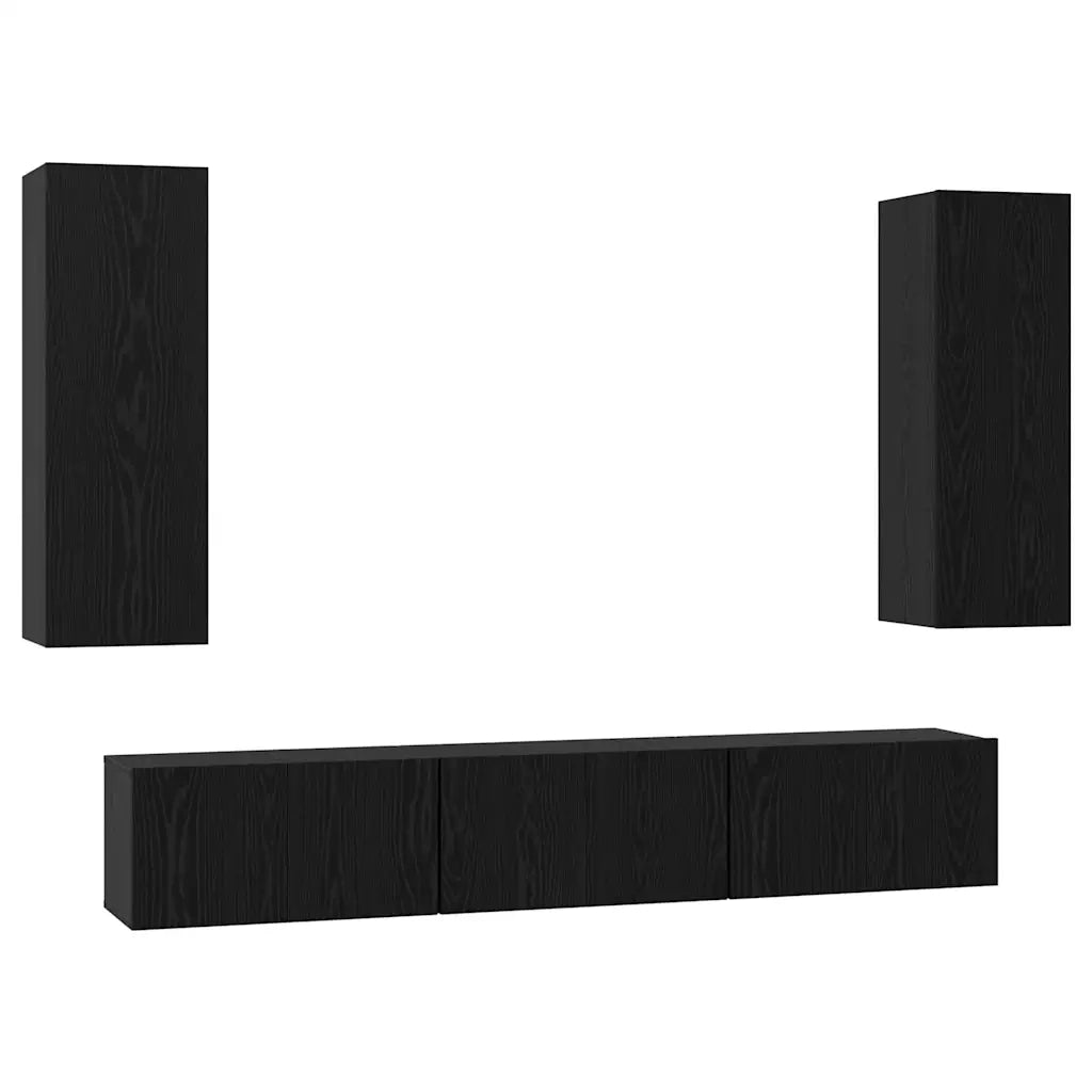 Set mobile TV 5 pz | Armadietto TV | Mobile Porta TV Rovere Nero Legno multistrato