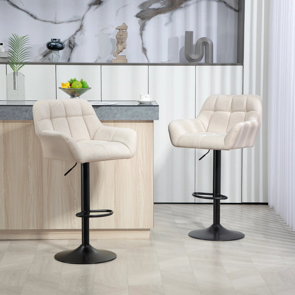 Set 2 Sgabelli Regolabili Stile Retr¨° ¨C Xylo ¨C Ecopelle Effetto Lino Crema e Nero