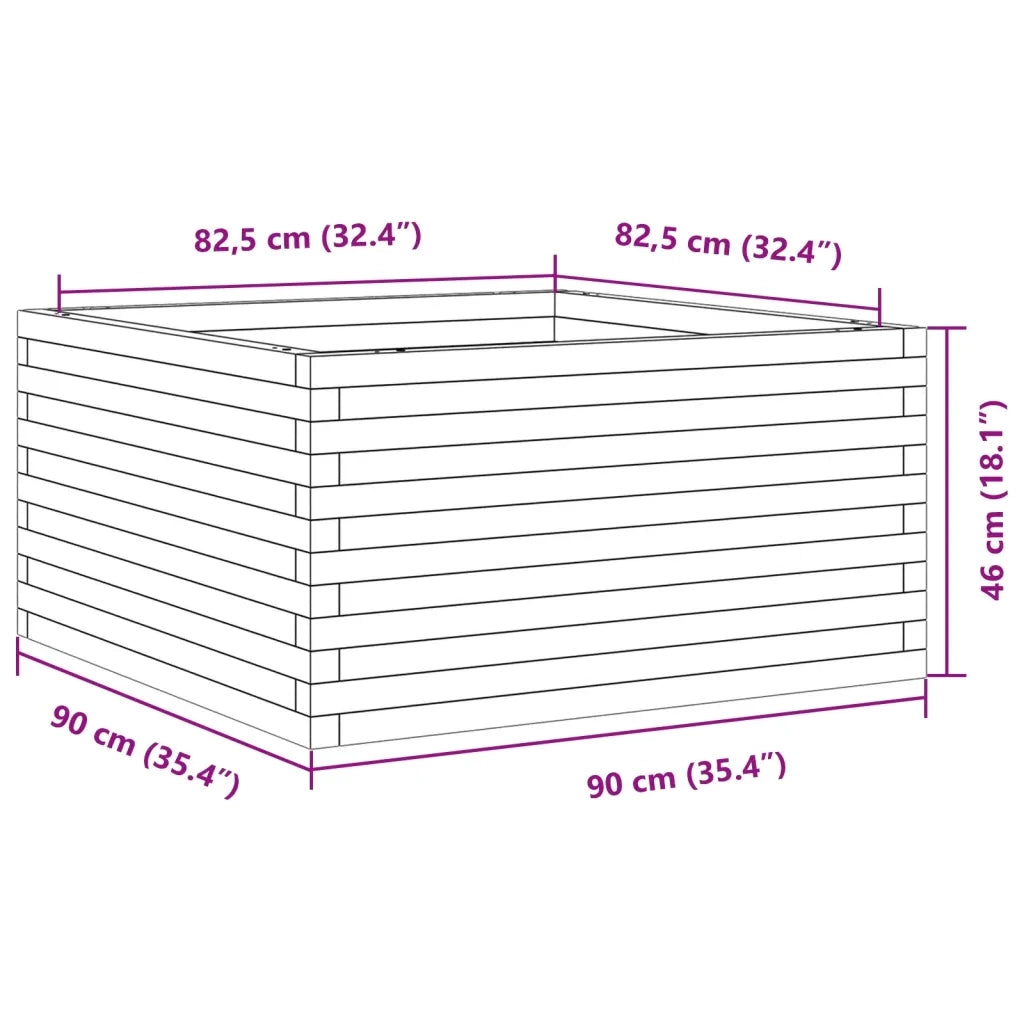 Fioriera | Cassetta per fiori | Vaso Giardino Marrone Cera 90x90x46 cm Legno Massello Pino