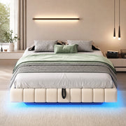 DESMIU Letto Contenitore Letto Matrimoniale con LED Regolabile e Vano Contenitore 160 × 200 cm, Senza Materasso