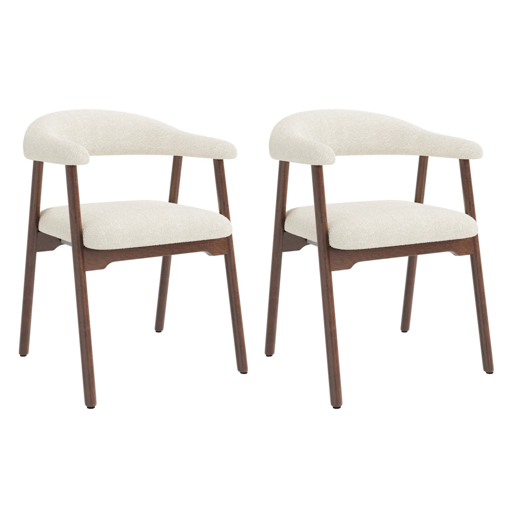 Chaise da sala da pranzo 6 pezzi con schienale ergonomico a C e braccioli in bouclé e legno massiccio marrone