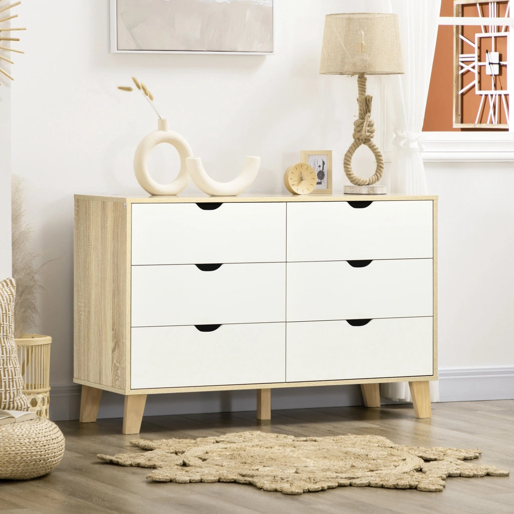 Cassettiera 6 cassetti stile scandinavo ¨C Xylo ¨C legno e beige 120x40x76 cm