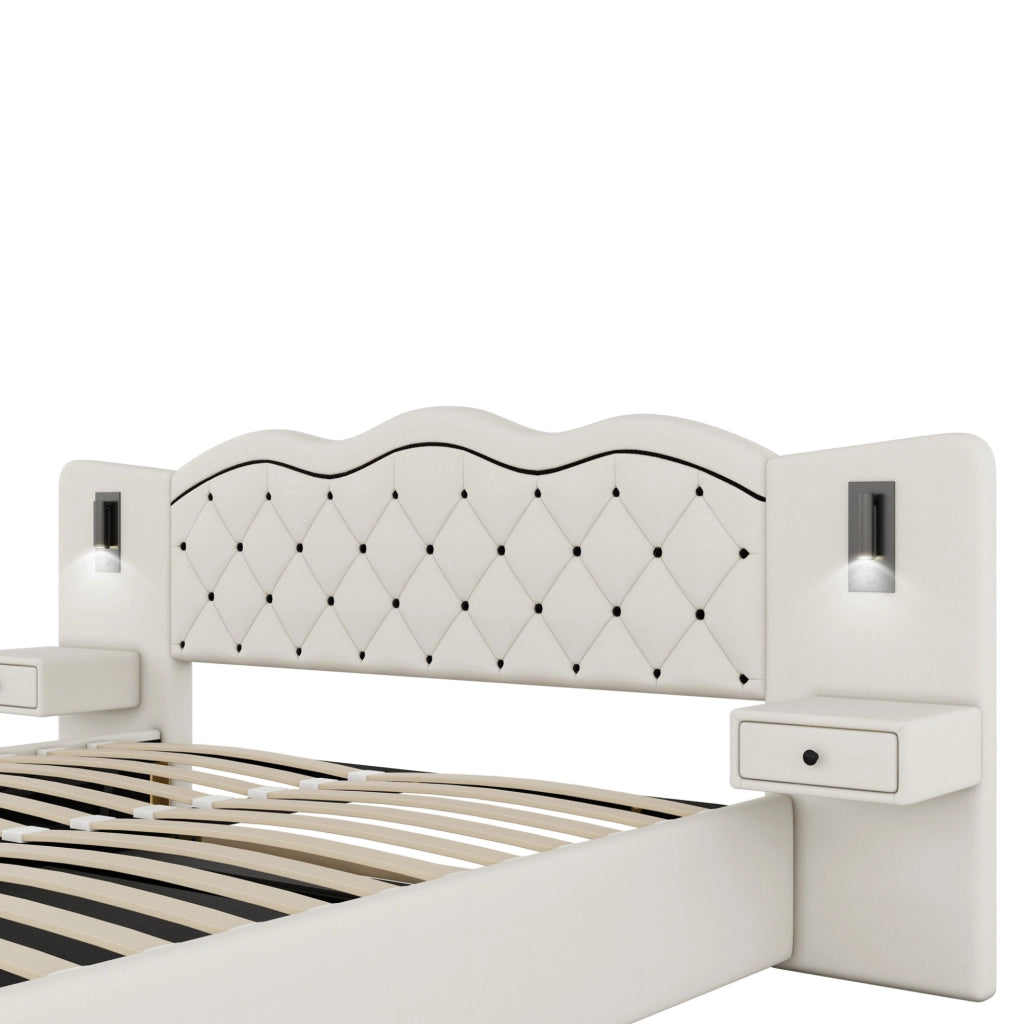 Letto imbottito 180x200 cm con contenitore, USB e luci integrate