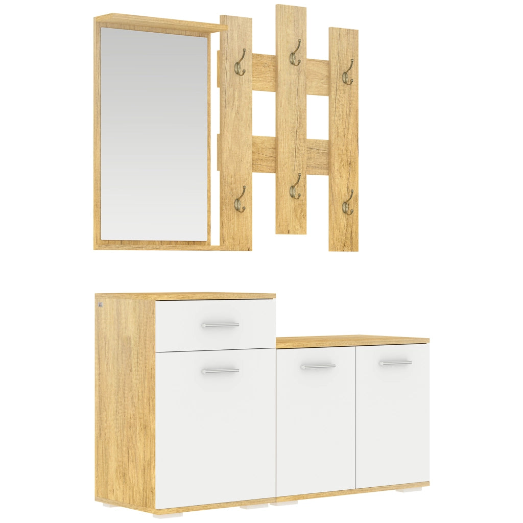 Set Ingresso 3 in 1 con Appendiabiti, Specchio e Scarpiera con Panca ¨C zephmum ¨C Legno