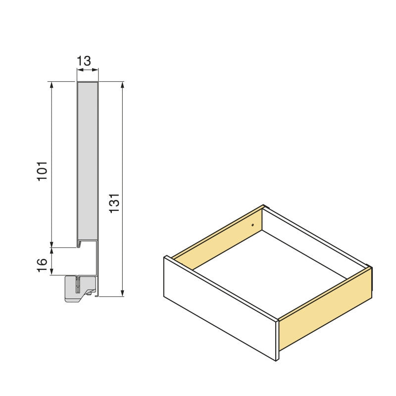 Cassetto esterno Vertex con regolazione 3D altezza 131mm, 40kg, profondità 350mm, Acciaio, Verniciato alluminio