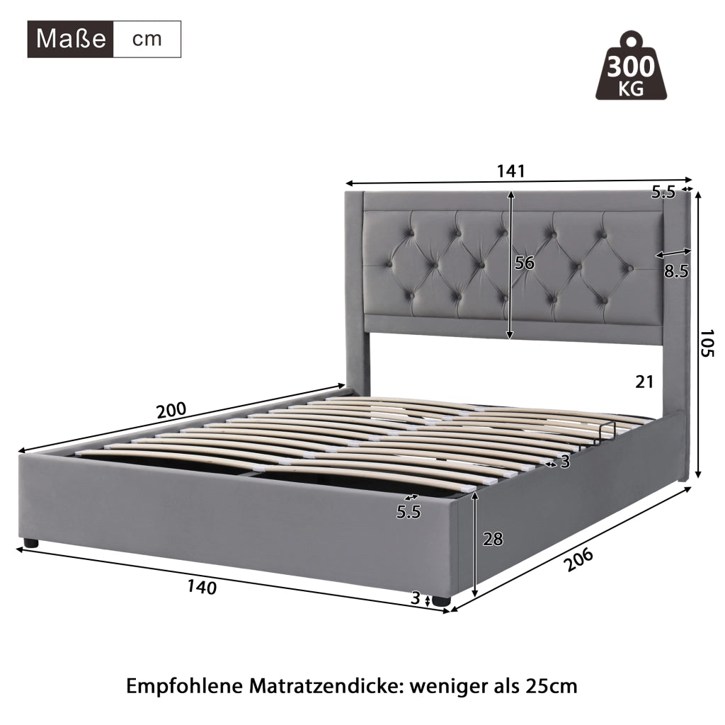 letto imbottito acciaio grigio 140 x 200 cm