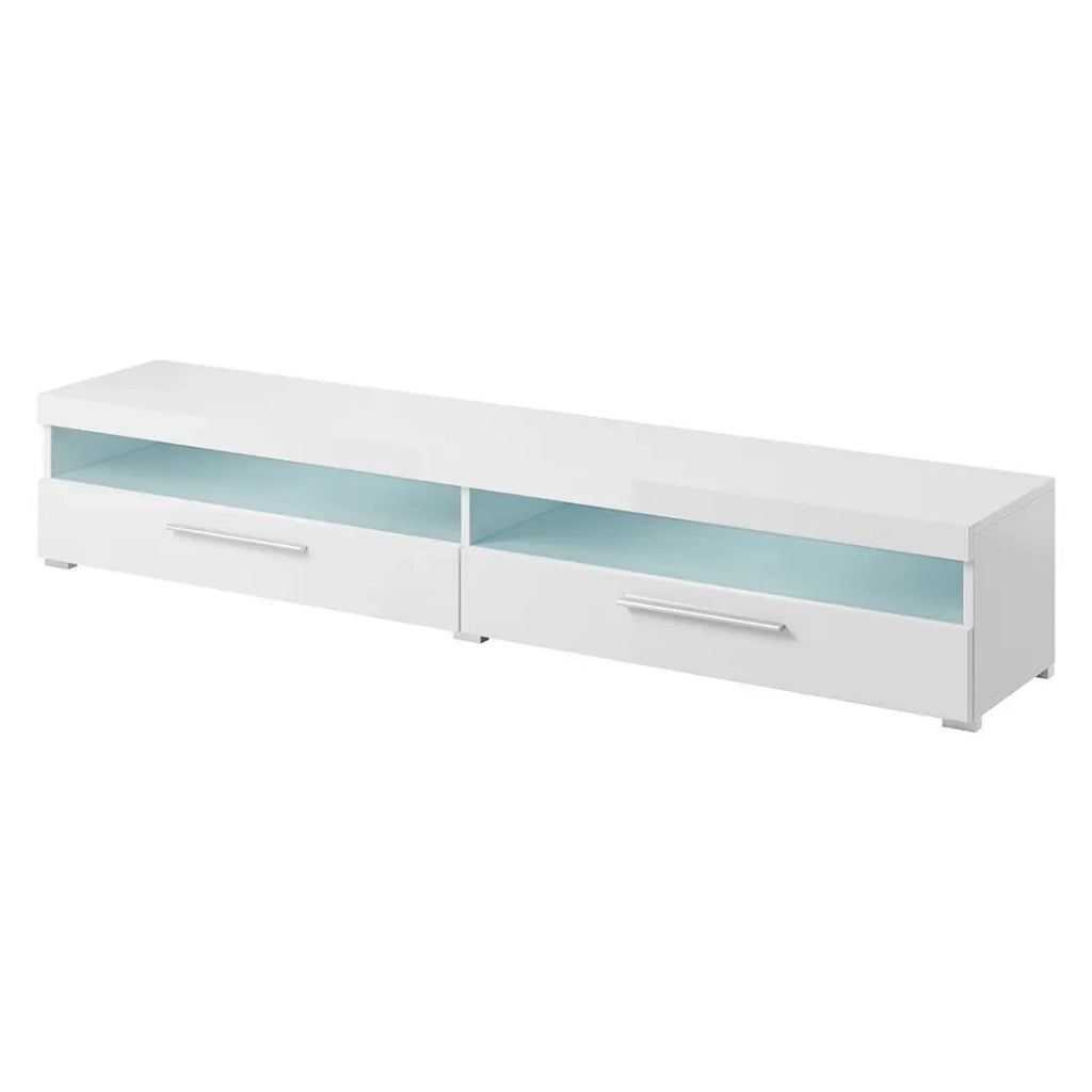 Mobile TV XL 200cm collezione BOMBAY. Colore bianco lucido. Illuminazione LED multicolore.