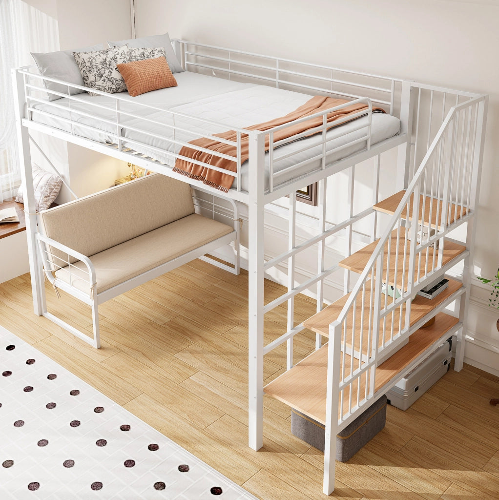 Letto a castello 140x200 cm con scala contenitore e divano sfoderabile