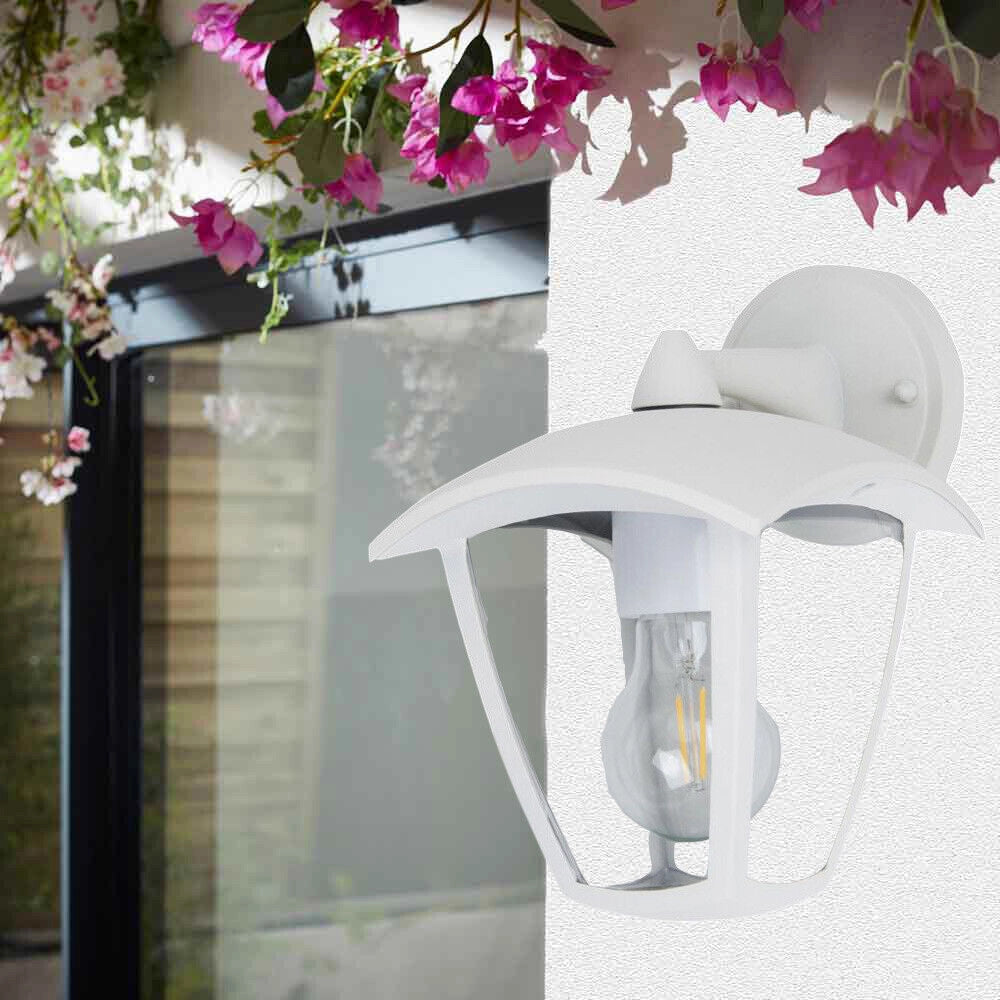 LAMPADA DA PARETE PER ESTERNO IP44 BIANCA CON ATTACCO E27 - DESIGN LANTERNA IN ALLUMINIO E PVC IDEALE PER GIARDINI TERRAZZE