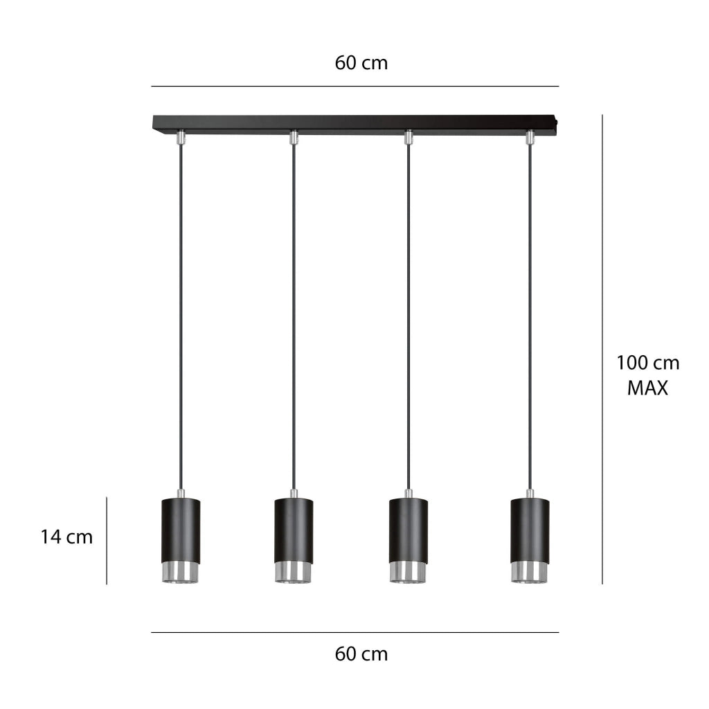 Lampadario Emibig Fumiko metallo 4xGU10 nero/cromo regolabile