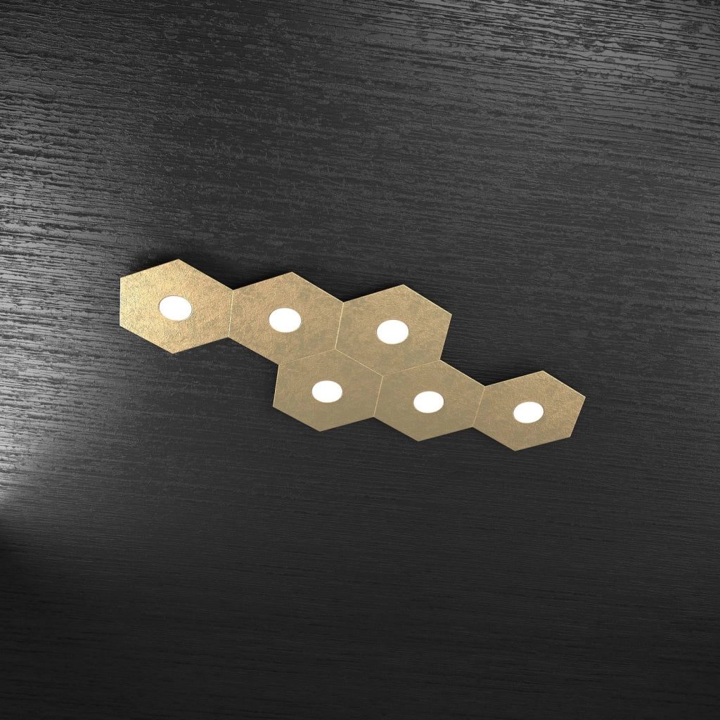 HEXAGON APPLIQUE-PLAFONIERA 6 LUCI FOGLIA ORO 1142-6L-FO