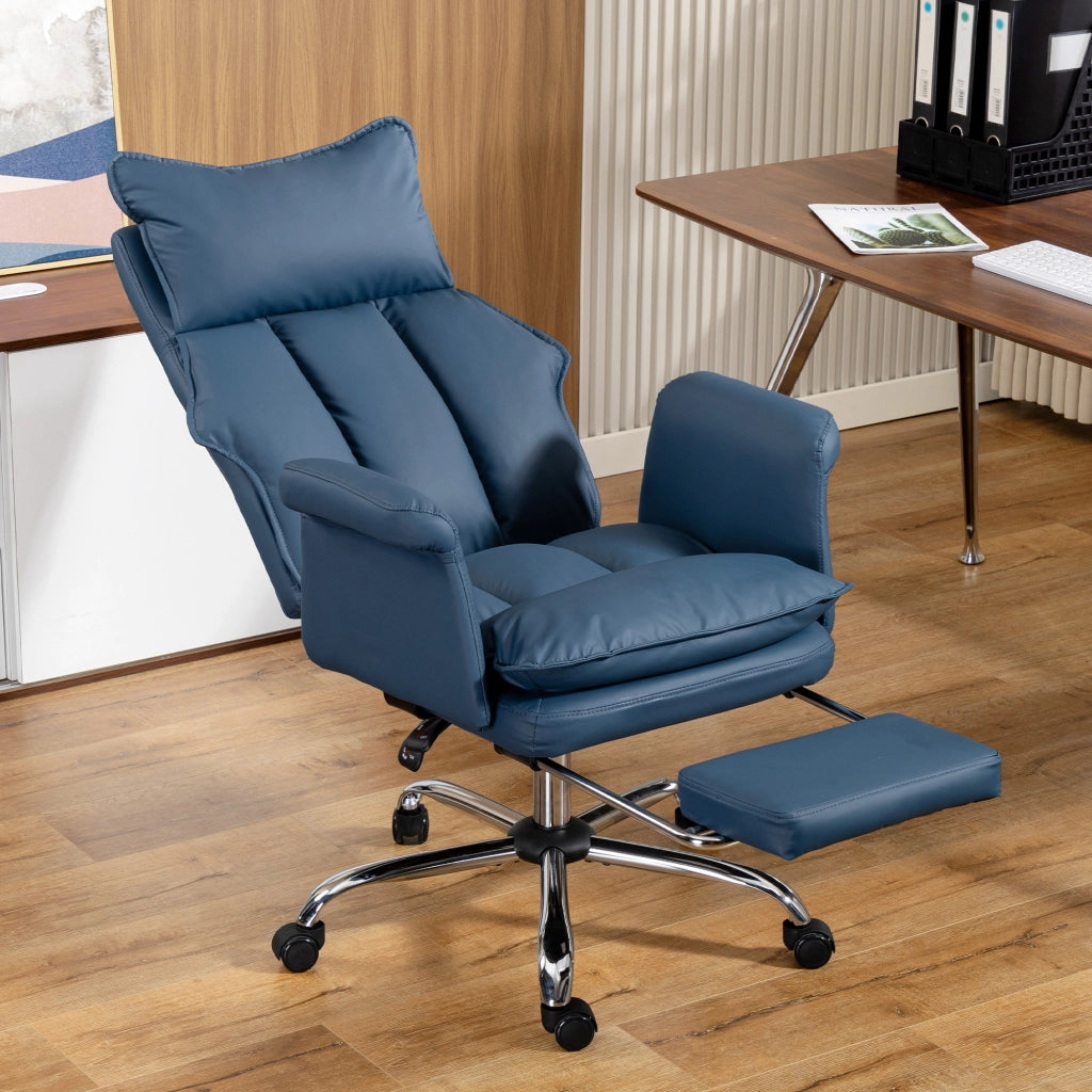 Sedia da Ufficio con Poggiapiedi Schienale Reclinabile Alto Imbottita Similpelle Blu ¨C Xylo