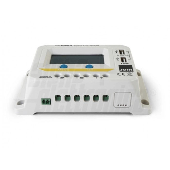 Regolatore di carica PWM 12/24V 10A con display, uscita USB 5V e crepuscolare configurabile