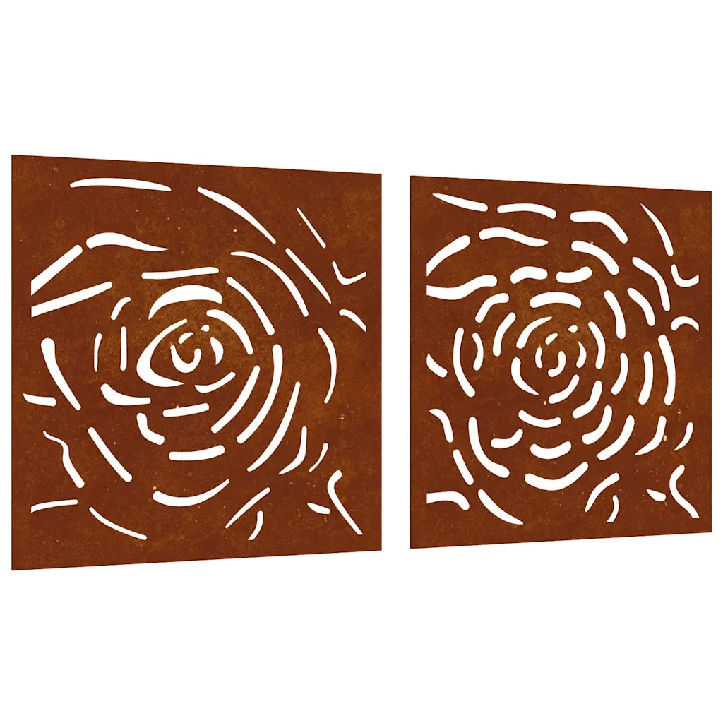 Decorazioni Muro Giardino 2 pz 55x55 cm Rosa in Acciaio Corten CFW4215038