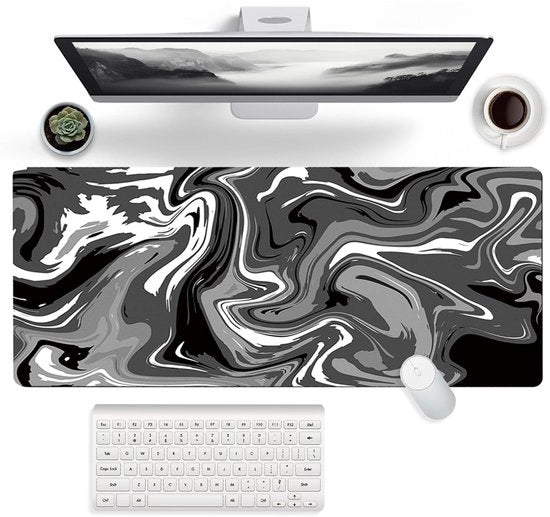 Muismat gaming XL, 900 x 400 mm, nero e bianco, gomma, grande, antiscivolo, impermeabile, resistente alle macchie, adatto a pc, MacBook, laptop