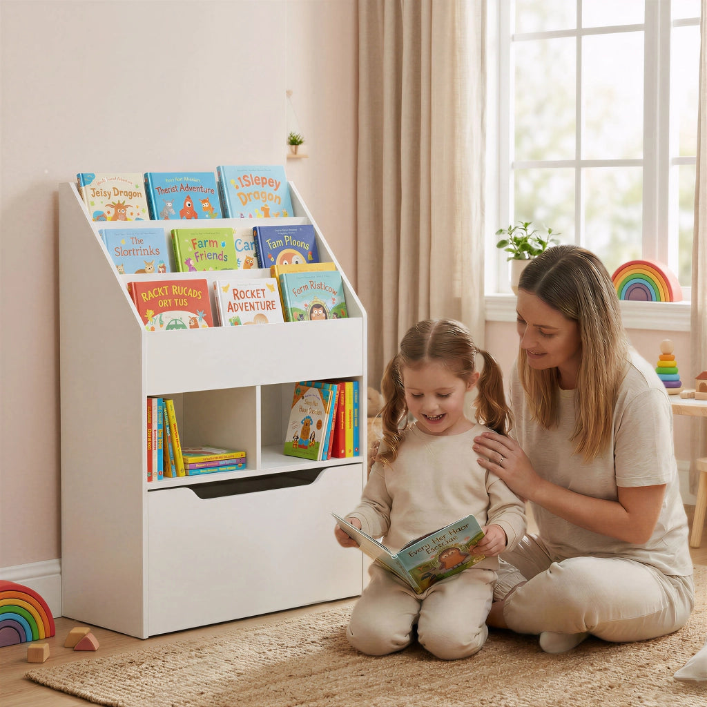 Libreria per bambini con cassetti e scomparti ¨C Minimal ¨C 60x30x90 cm, bianco
