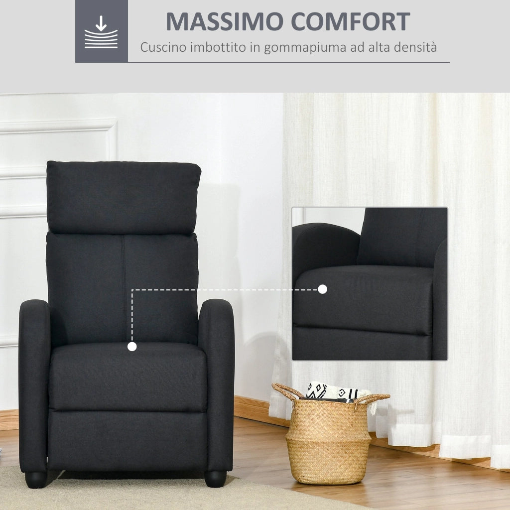 Poltrona Relax Reclinabile Manuale in Lino  Nera