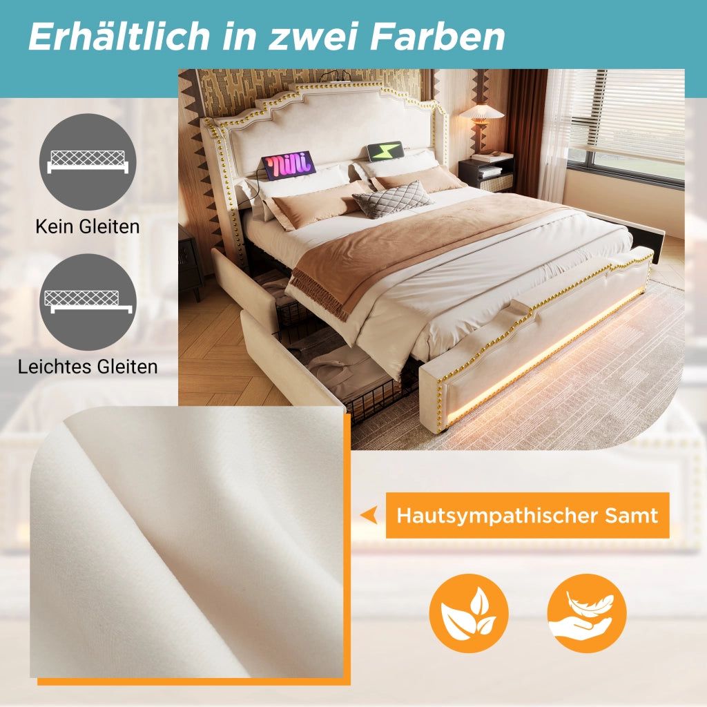 letto imbottito velluto beige 160 x 200 cm