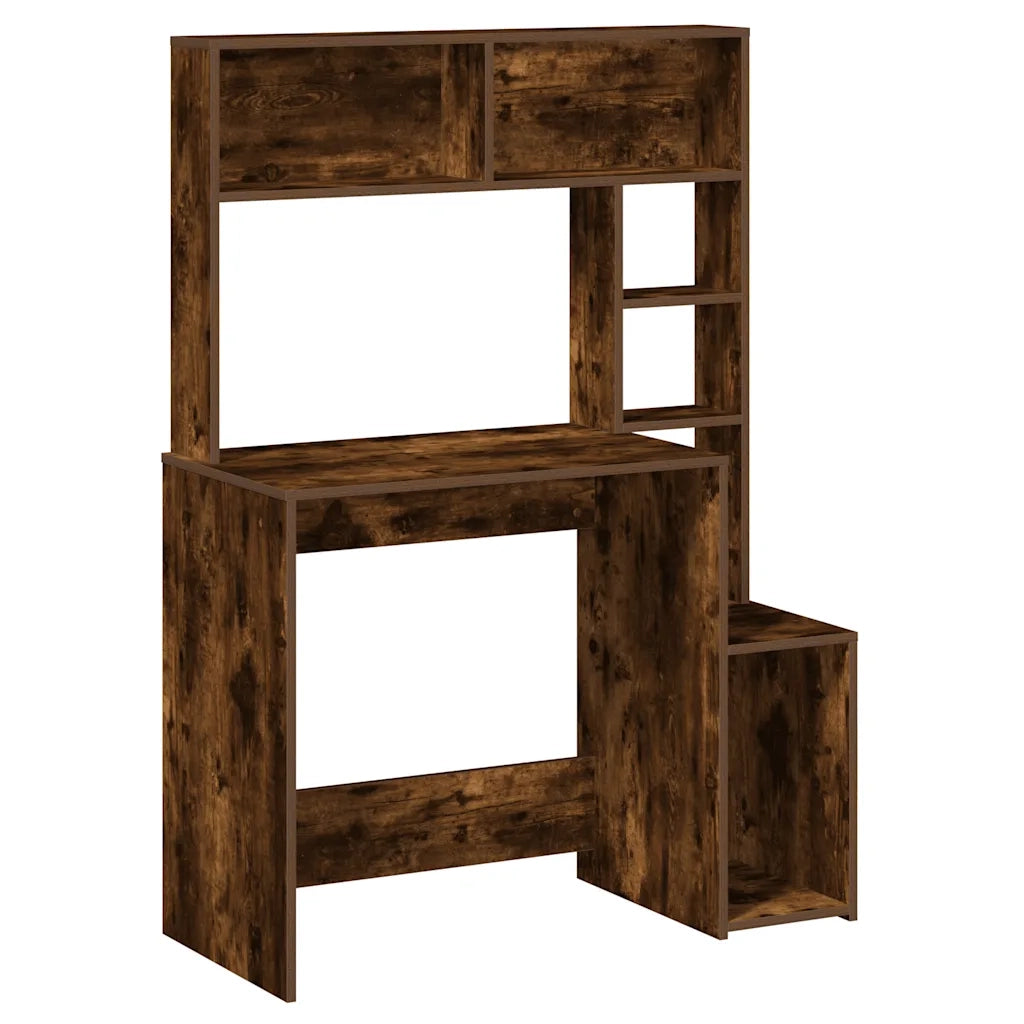 Scrivania | Tavolo da Ufficio Mensole Rovere Fumo 100x45x140 cm Legno Multistrato