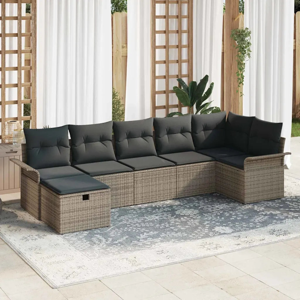 Set Divano da Giardino con cuscino 7 pcs Grigio polyrattan