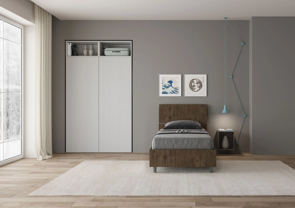 BS COM Letto singolo con rete 80x190 testata dritta noce