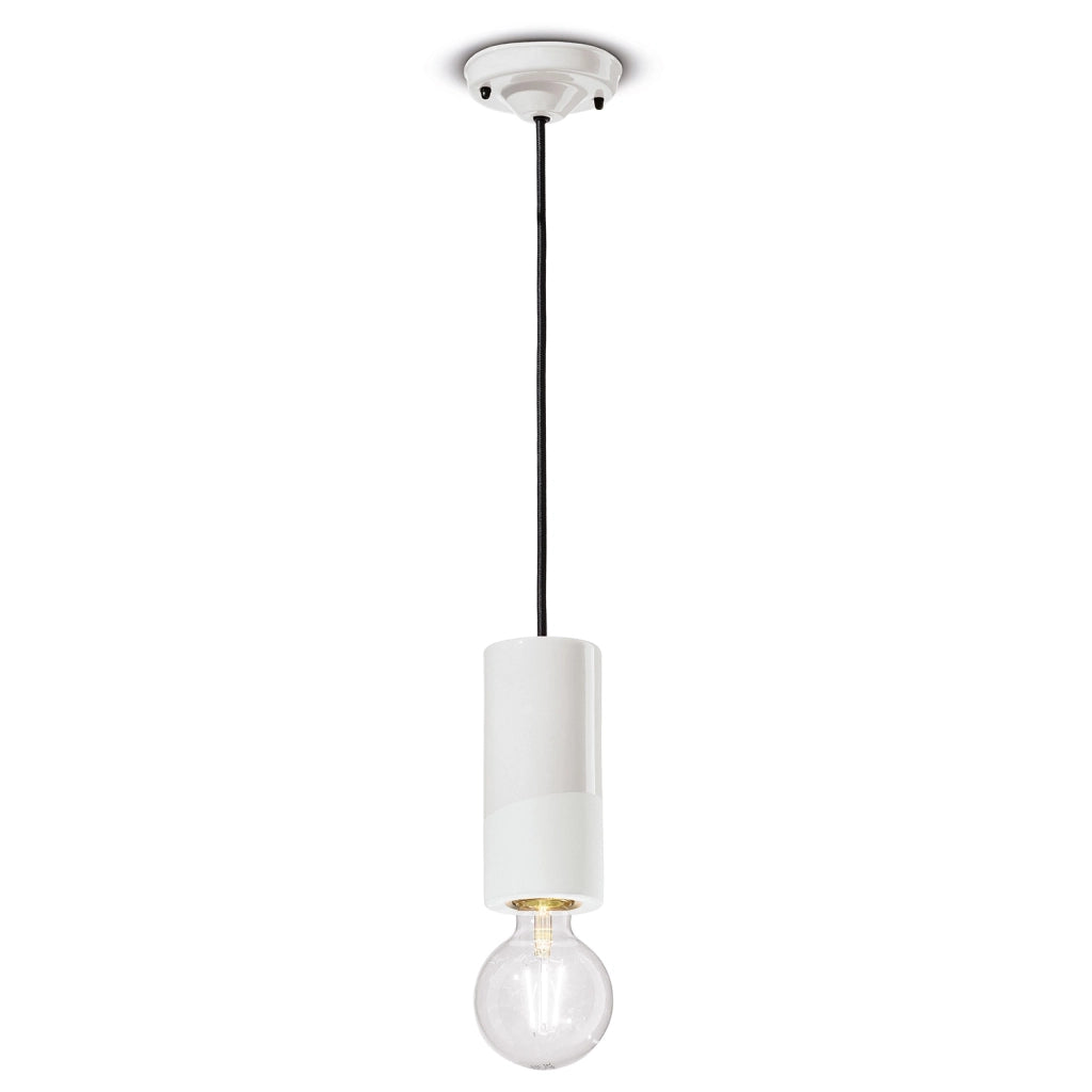 Sospensione Media Vintage Decò Pi Ceramica Bianco Grezzo 1 Luce E27