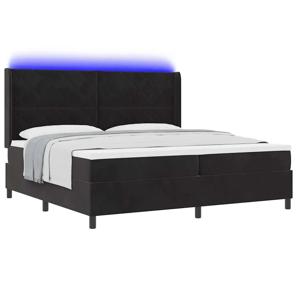 Letto a molle con materasso con led Nero 200 x 200 cm Velluto