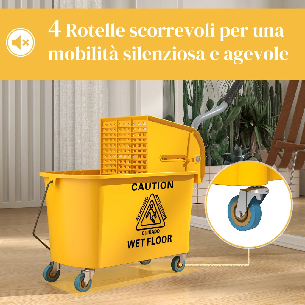 Secchio Lavapavimenti Professionale 20L con Mocio e Strizzatore ¨C Minimal ¨C Giallo 45x26.5x70 cm