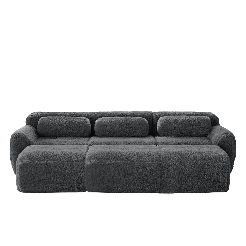 Divano Modulare 3 Posti con Ottomane ¨C MINIMAL ¨C Tessuto Morbido Grigio