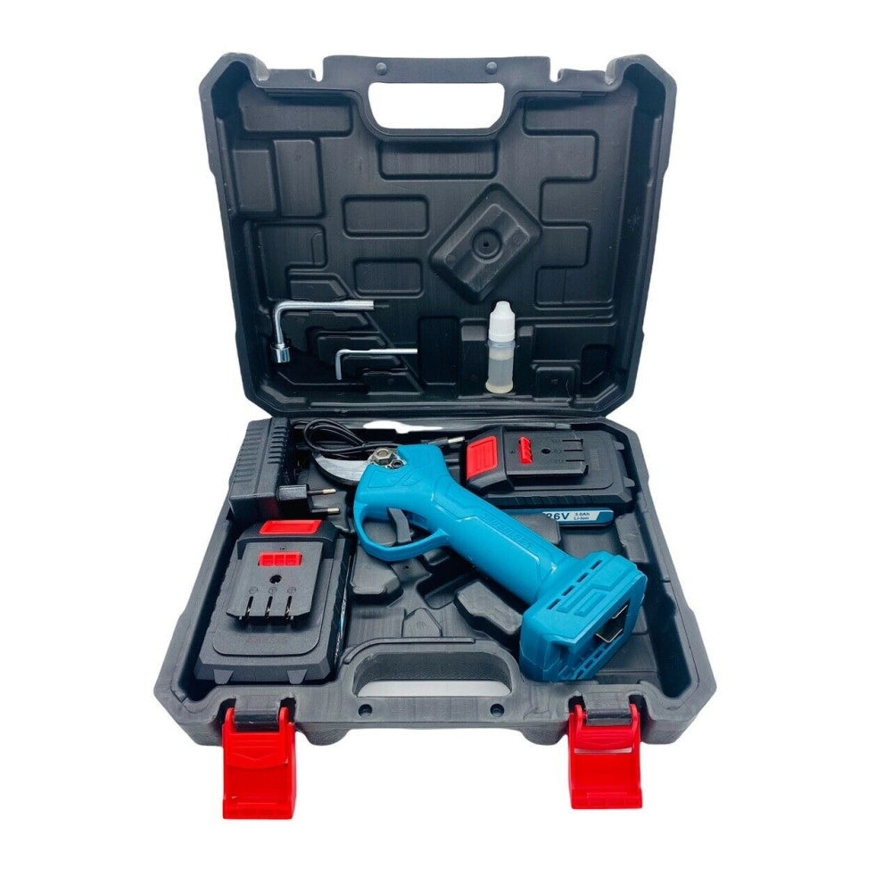 Trade Shop - Forbice Da Potatura A Batteria Cesoia Tronca Rami 26v Cordless 2 Batterie 3.0ah -