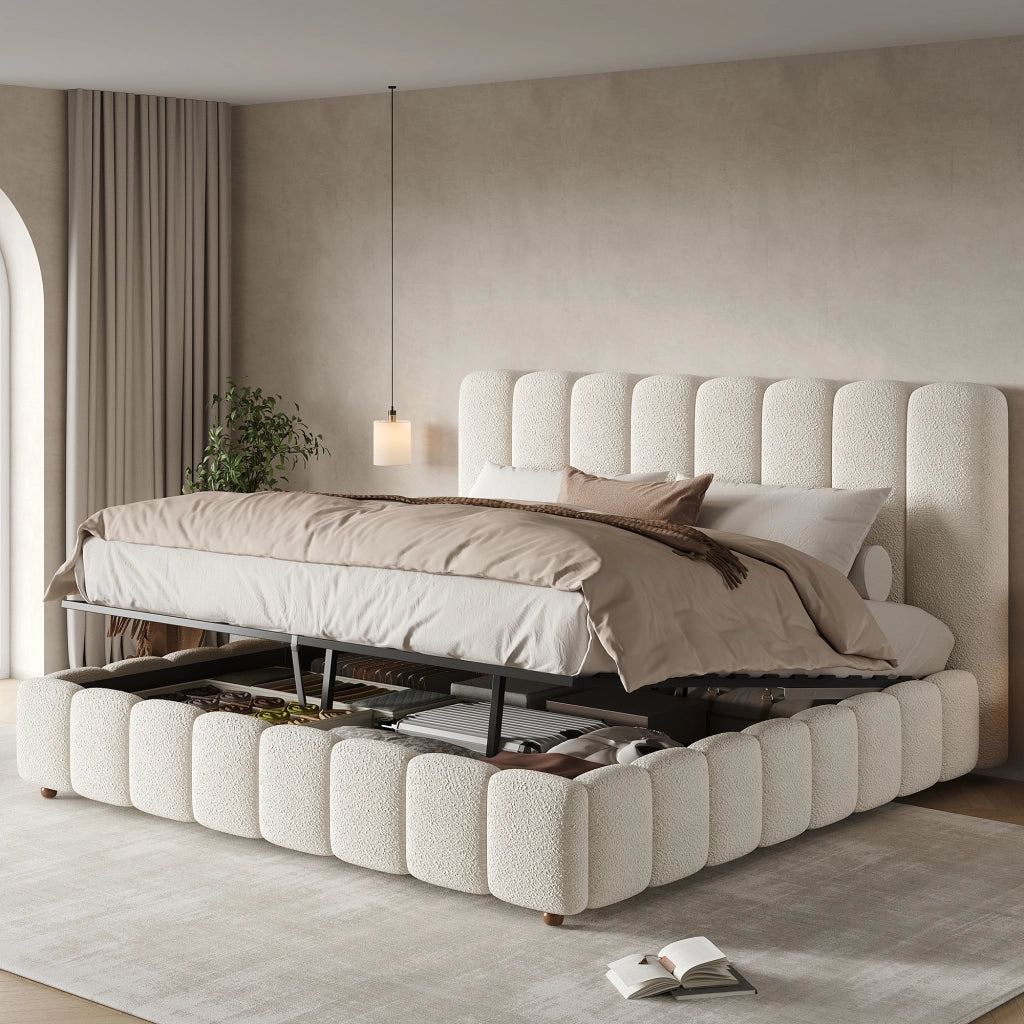 letto imbottito bouclé bianco 180 x 200 cm